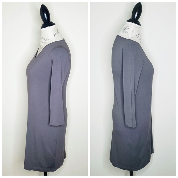 Eileen Fisher | Gray V Neck Viscose Jersey Dress - Picture 4 of 8